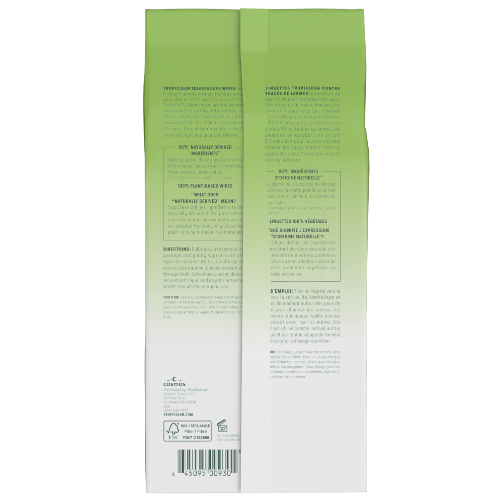 TropiClean Tearless Eye Wipes, 50ct