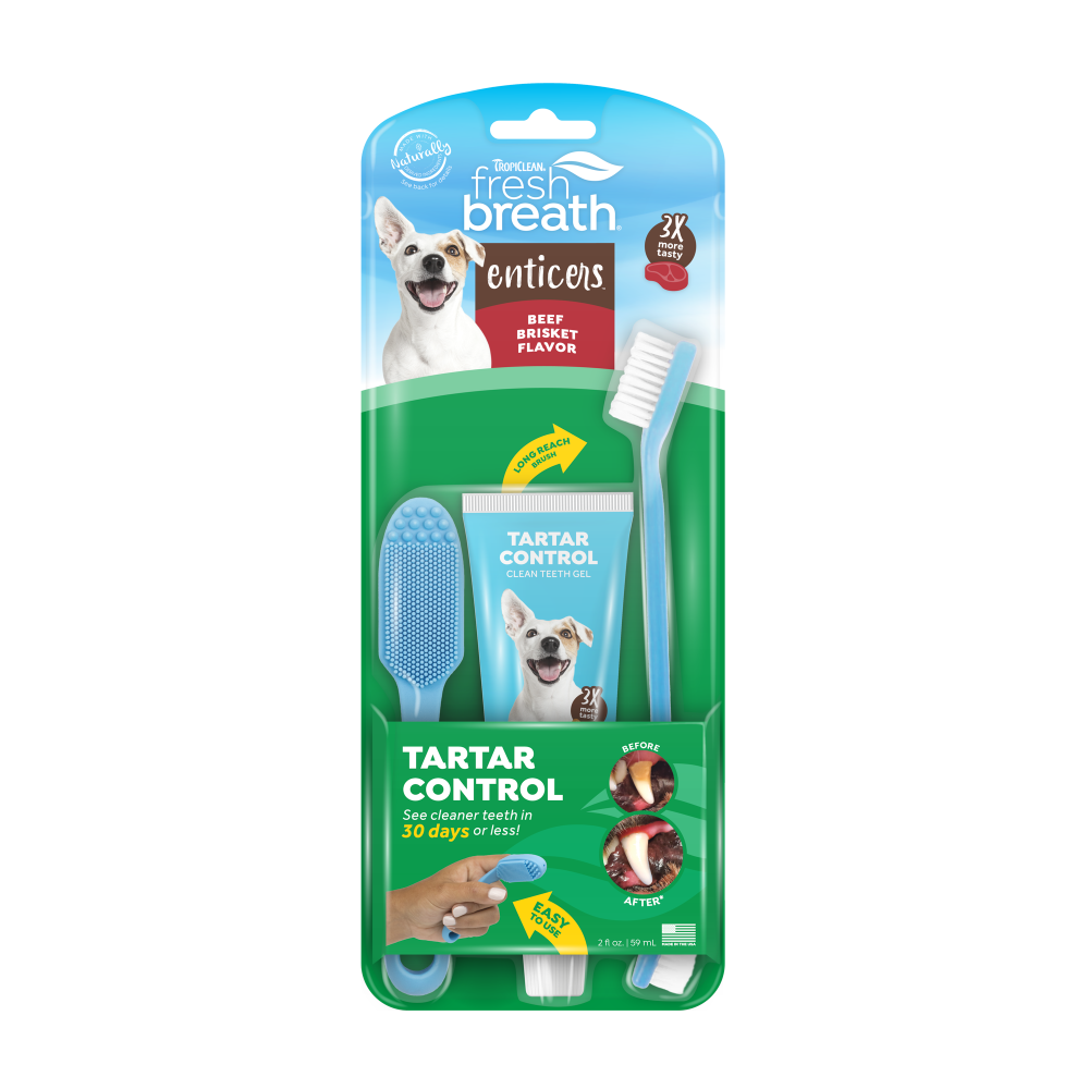 Fresh Breath Enticers Smoked Beef Brisket Oral Care Kit by TropiClean, front of package