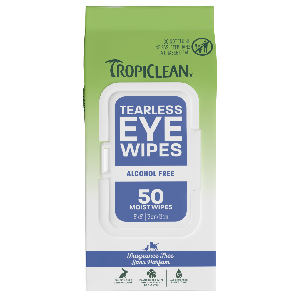 TropiClean Tearless Dog Eye Wipes, Dermatologist Approved Tear