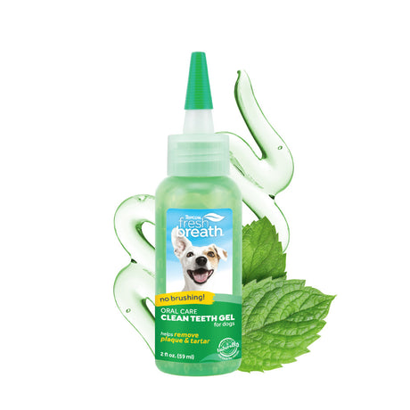 TropiClean Fresh Breath No-Brushing Dental Gel for Dogs, front image of 2oz bottle
