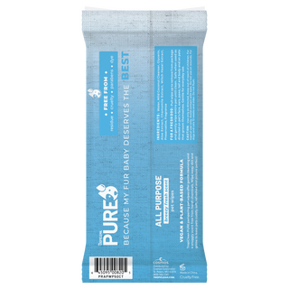 TropiClean PURE All Purpose Plant Based Wipes for Dogs & Cats, back of 50ct package
