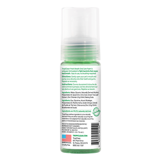 TropiClean Fresh Breath Mint Foam for Dogs, back image of bottle