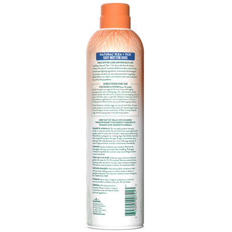 TropiClean Natural Flea + Tick Dog + Home Easy Mist Spray, image of back of bottle
