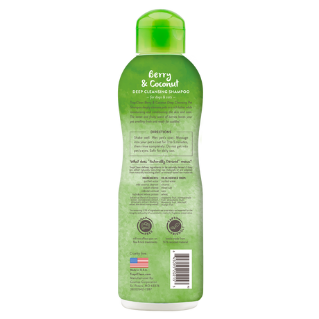 TropiClean Berry & Coconut Deep Cleansing Shampoo for Pets, image of back of bottle