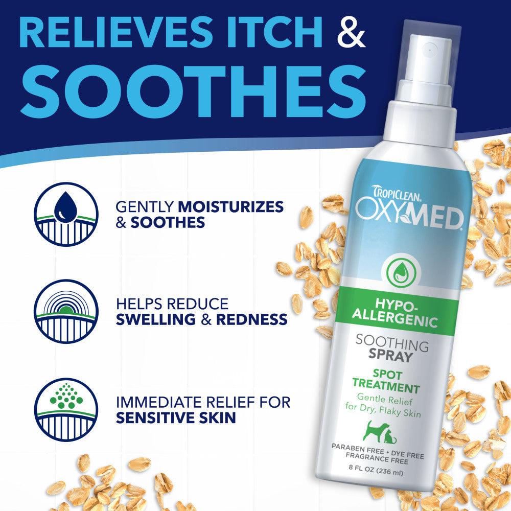 Tropiclean OxyMed hypo-allergenic soother spray bottle with oats