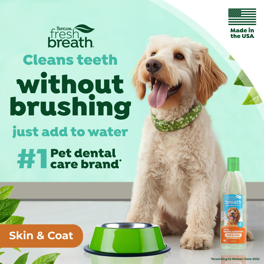 TropiClean Fresh Breath Oral Care Water Additive Plus Skin & Coat for Pets
