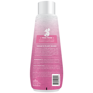 TropiClean PURE Raindrop Kisses Tearless Plant-Based Puppy Shampoo, back of bottle