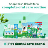 Fresh Breath Enticers Smoked Beef Brisket Oral Care Kit.  Assortment of pet dental care products with a promotional message on a light green background.