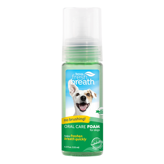 TropiClean Fresh Breath Mint Foam for Dogs, front image of bottle