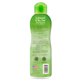TropiClean Oatmeal & Tea Tree Medicated Itch Relief Shampoo for Pets, back of bottle