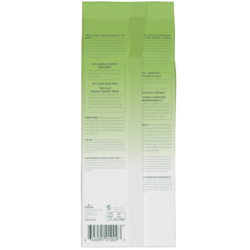 TropiClean hypoallergenic wipes back
