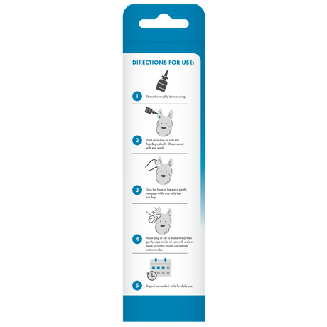 TropiClean HomeVet Enzymatic Ear Wash for Cats & Dogs, back of package with Instructions