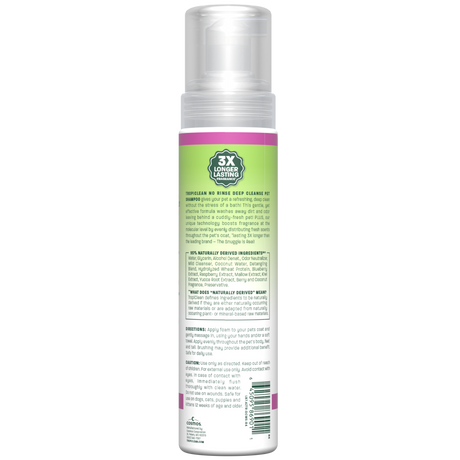 TropiClean waterless shampoo bottle back.