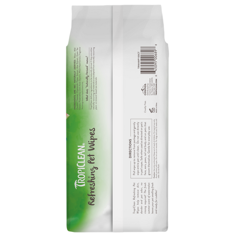 TropiClean Watermelon 2-In-1 Refreshing Wipes for Dogs & Cats, back view of package