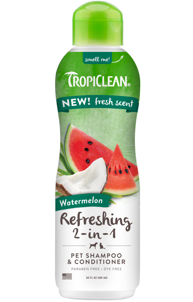 TropiClean Watermelon Refreshing 2-in-1 Pet Shampoo & Conditioner, front of bottle