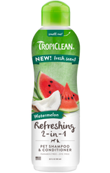 TropiClean Watermelon Refreshing 2-in-1 Pet Shampoo & Conditioner, front of bottle