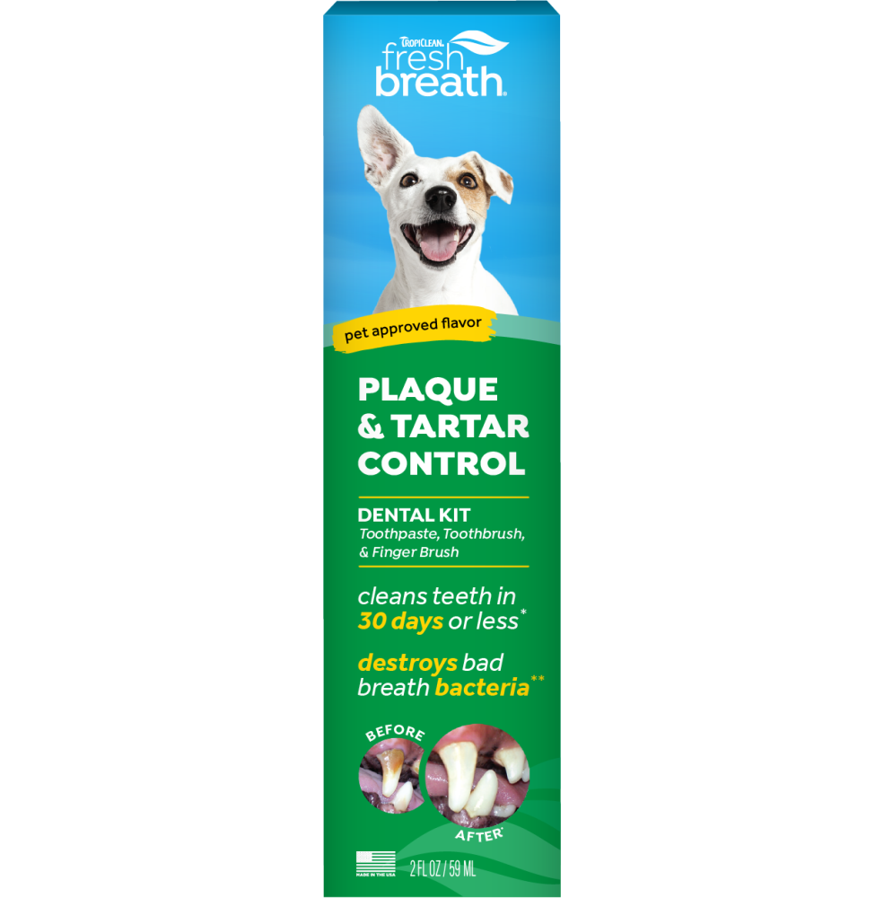 TropiClean Fresh Breath Peanut Butter Oral Care Kit for Dogs & Cats, front of package