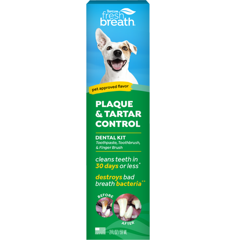 TropiClean Fresh Breath Peanut Butter Oral Care Kit for Dogs & Cats, front of package
