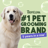 TropiClean Awapuhi & Coconut Whitening Shampoo for Pets advertisement with a dog and text stating they're top grooming brand