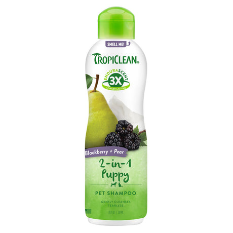 TropiClean EnduraScent Blackberry Pear Puppy Shampoo, image of front of bottle