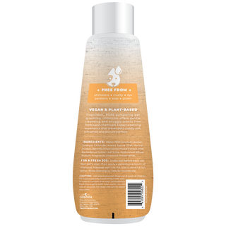 TropiClean PURE Sunset Summer Oatmeal Itch Relief Plant-Based Pet Shampoo, back of 22oz bottle