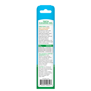 Fresh Breath Enticers Peanut Butter & Honey Tartar Control Dog Toothpaste by TropiClean, back of 2oz package.