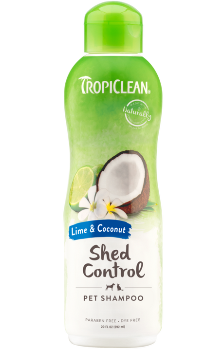 TropiClean Lime & Coconut Shed Control Shampoo for Pets, front of bottle
