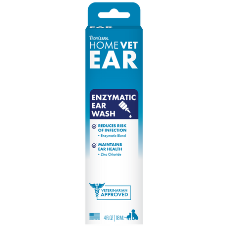 TropiClean HomeVet Enzymatic Ear Wash for Cats & Dogs, front of package