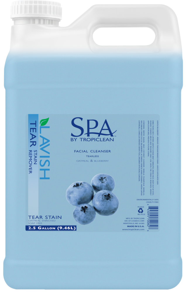 SPA by TropiClean Tear Stain Remover for Pets, front of 2.5 gallon bottle.