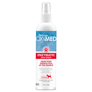 TropiClean OxyMed Enzymatic Paw Odor and Itch Pet Spray, front of 8oz spray bottle