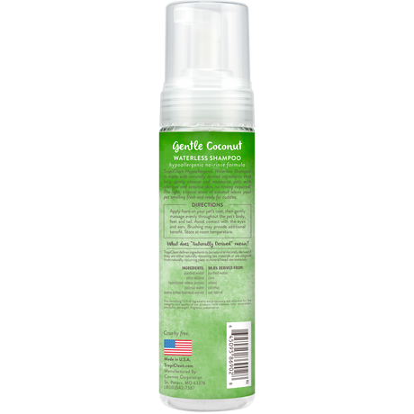 TropiClean Hypoallergenic Waterless Shampoo for Pets, image of back of bottle