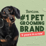 Dachshund with Tropiclean branding on a green background