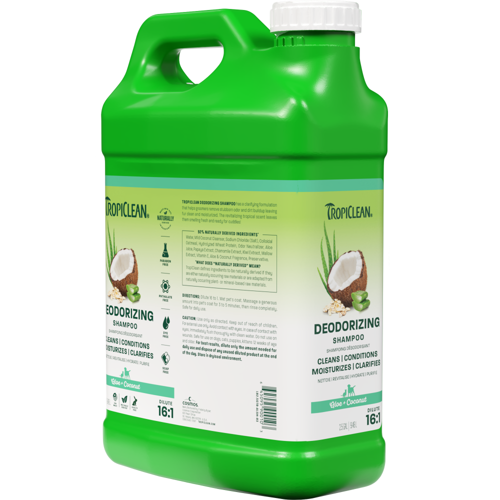TropiClean Aloe & Coconut Deodorizing Shampoo for Pets, 2.5 gal
