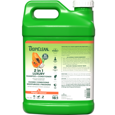 TropiClean papaya shampoo 2.5 gallon front.