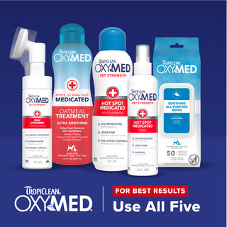 OxyMed product lineup on a blue background.