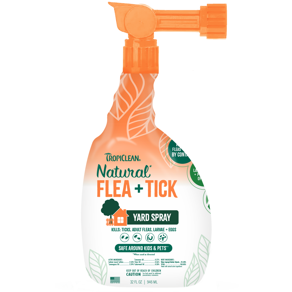 TropiClean Natural Flea + Tick Yard Spray, image of front of bottle