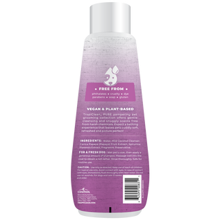 TropiClean PURE Brightening Bliss Whitening Plant-Based Dog Shampoo, back of 22oz bottle