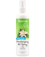 TropiClean Baby Powder Deodorizing Spray for Dogs & Cats, front image of bottle