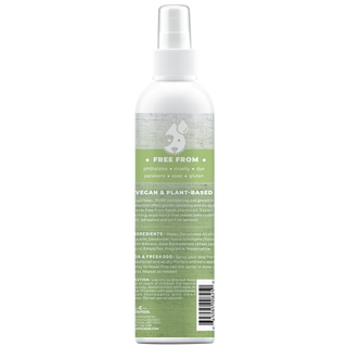 TropiClean PURE Sweet Meadow Deodorizing Spray for Dogs and Cats, back of 8oz spray bottle