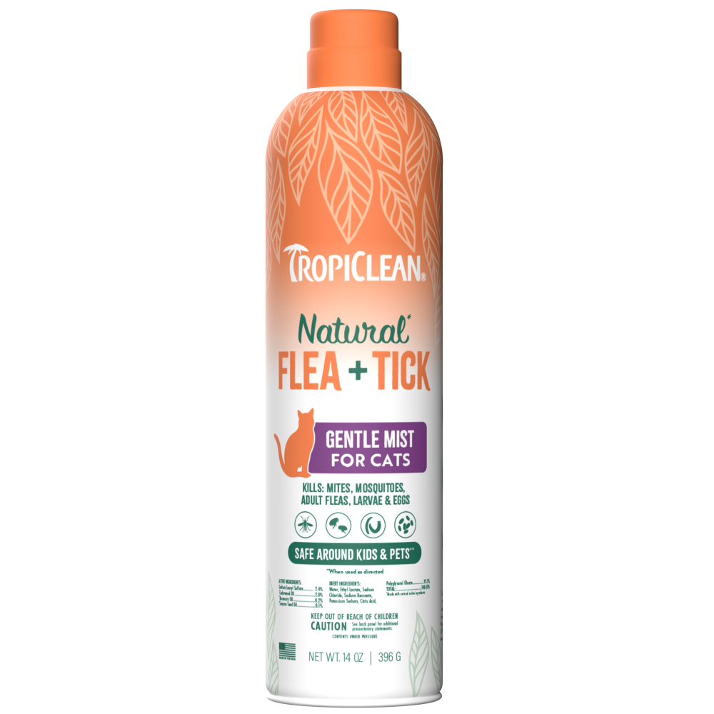 TropiClean Natural Flea + Tick Cat + Home Easy Mist Spray, image of front of bottle