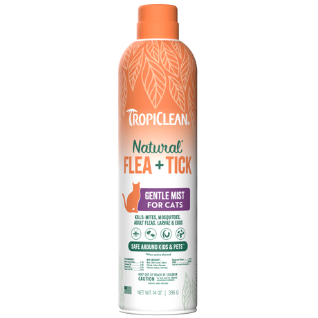 TropiClean Natural Flea + Tick Cat + Home Easy Mist Spray, image of front of bottle