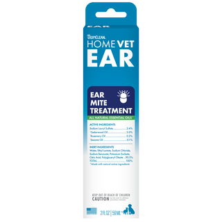 TropiClean HomeVet Ear Mite Treatment for Pets, packaging on a white background