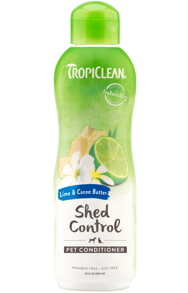 TropiClean Lime & Cocoa Butter Shed Control Conditioner for Pets, front of bottle
