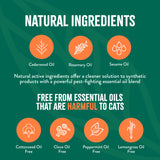 TropiClean Natural Flea + Tick Home + Cat Spray. Product label highlighting natural ingredients and their benefits