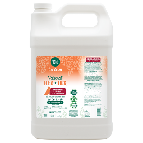 TropiClean Natural Flea and Tick Maximum Strength Shampoo for Dogs, 1 gal bottle.
