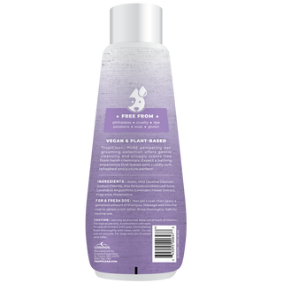TropiClean PURE Lavender Mist Calming Plant-Based Pet Shampoo, back of 22oz bottle