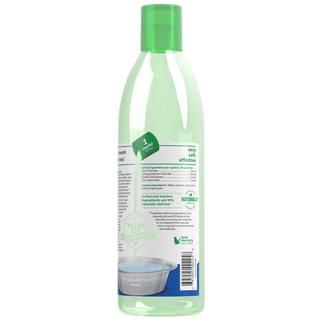 TropiClean Fresh Breath Max Strength Dental Water Additive for Dogs, back image of 16oz bottle