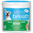 TropiClean Fresh Breath Finger Dental Wipes for Pets, front image of 50 count container