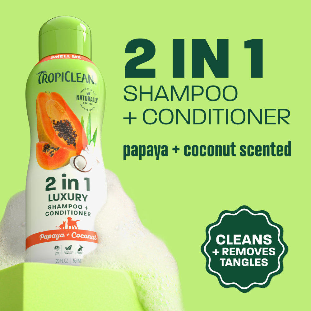TropiClean Papaya + Coconut Pet Shampoo & Conditioner, 20oz