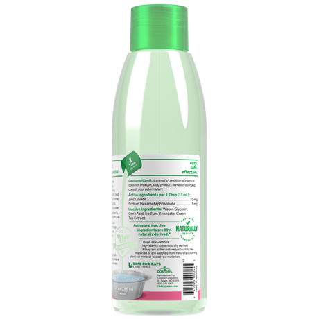 TropiClean Fresh Breath Oral Care Water Additive for Puppies, back view of 8oz bottle